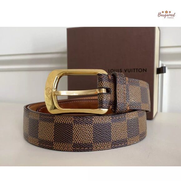 Louis Vuitton Damier Ebene Coated Canvas Ellipse Gold Buckle Belt 95/38 - Picture 12 of 13